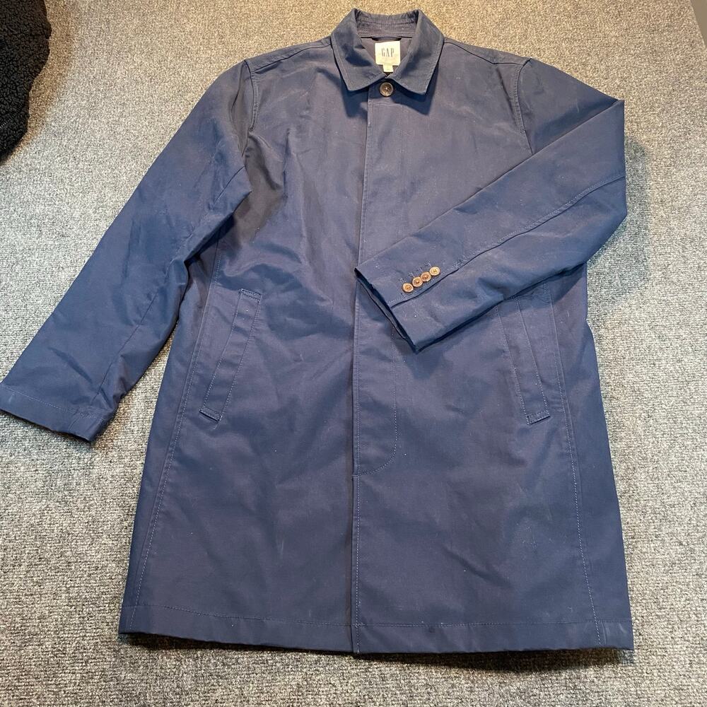 Gap Mac Coat Blue Button Up Trench Collared Topcoat Water Resistant Mens Large